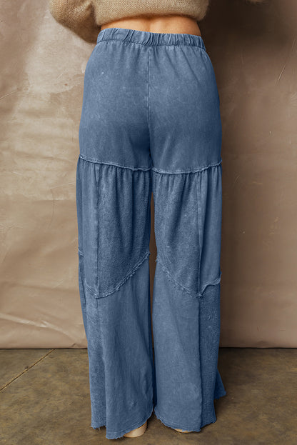 Ashleigh Blue Careys Mineral Wash Tiered Wide Leg Patchwork Drawstring Pants