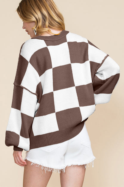 Green Checkered Bishop Sleeve Sweater