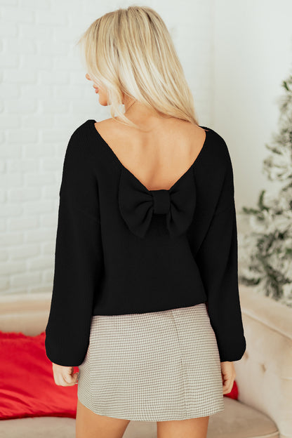 Bonbon Festive Bow Backless Bubble Sleeve Sweater