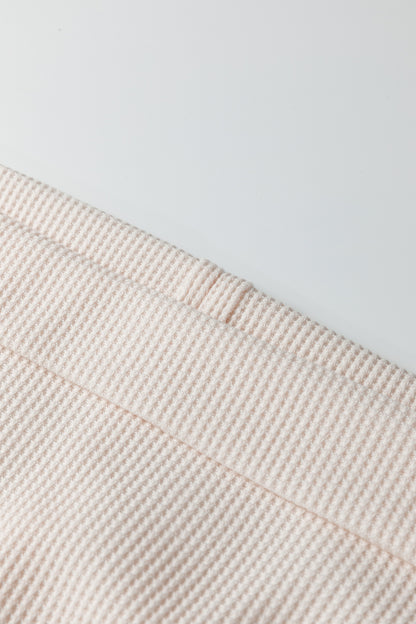 Old Rose Solid Color Waffle Knit Asymmetric Neck Long Sleeve Top