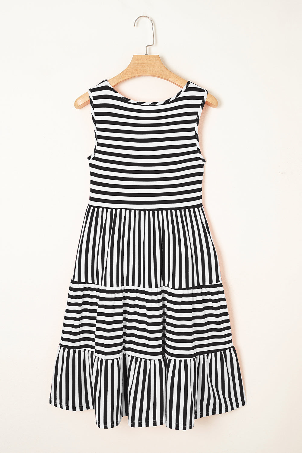 Black Stripe U Neck Sleeveless Loose Fit Mini Dress