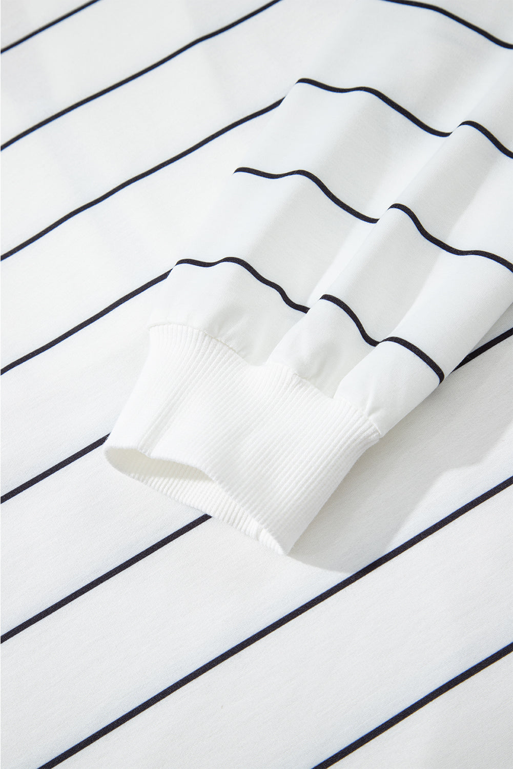 White Zip V Neck Casual Stripe Print Drop Shoulder Long Sleeve Top