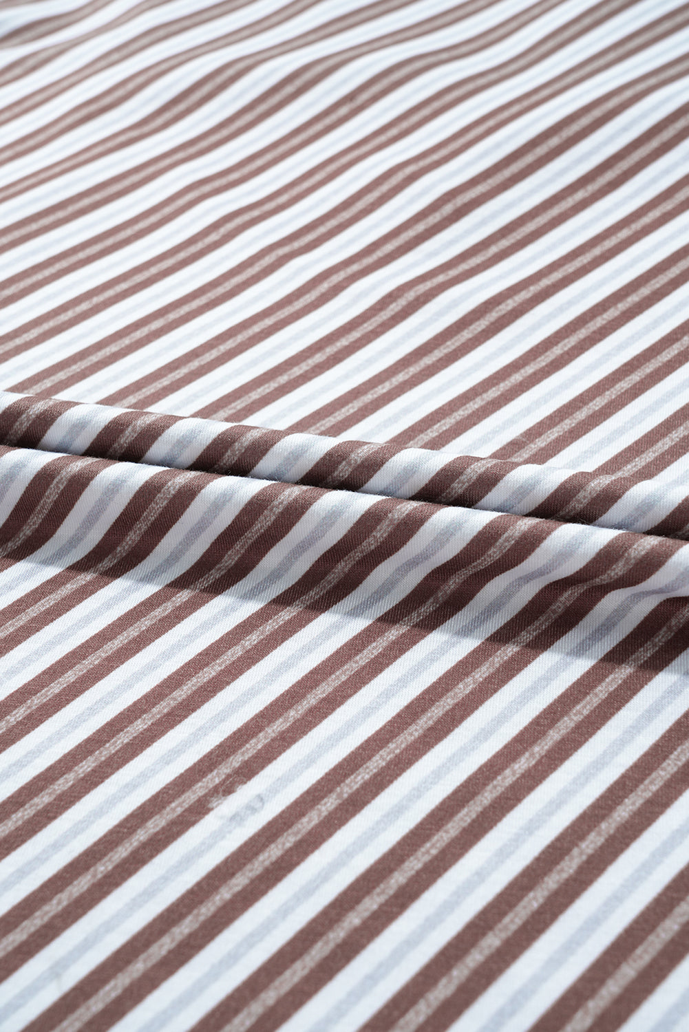 Chestnut Striped Stand V Neck Short Sleeve Blouse