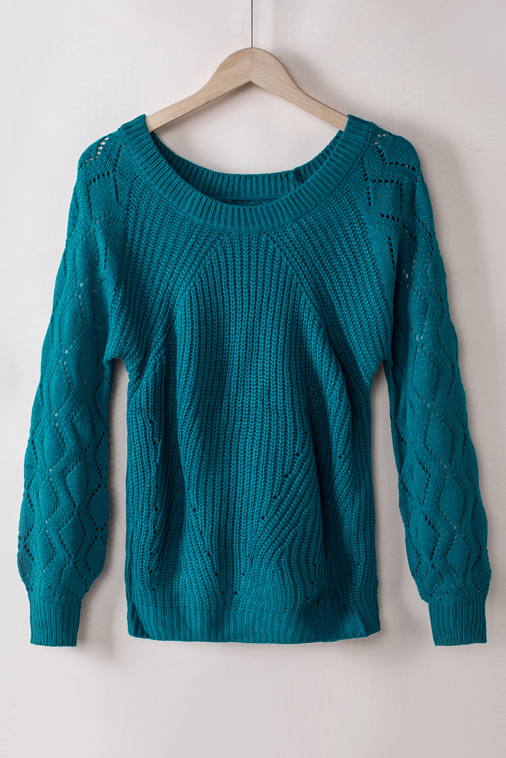 Blue Hollow-out Puffy Sleeve Knit Sweater