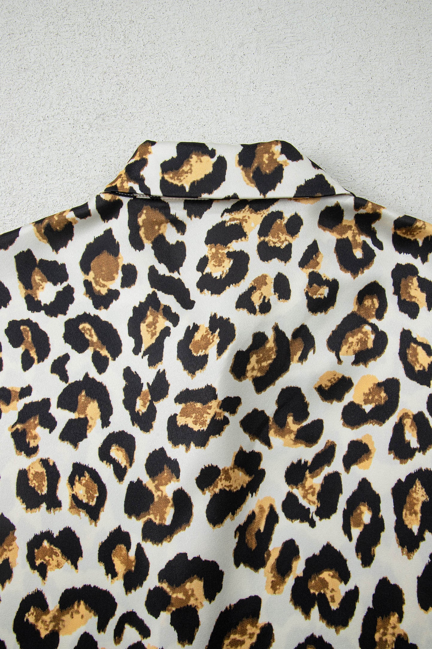 Khaki Leopard Print Ruffle Trim 3/4 Sleeve Loose Shirt