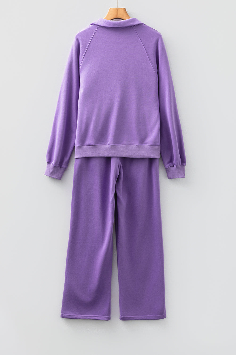 Wisteria Solid Color Collared Pullover and Central Seam Pants Set