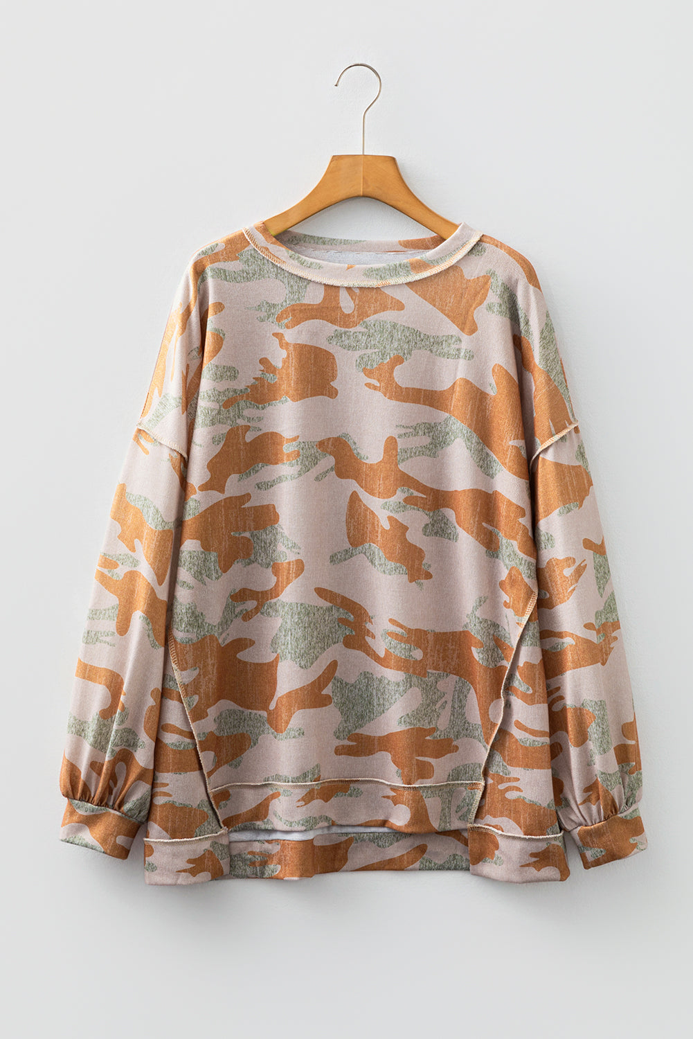 Dearlove Multicolour Retro Camouflage Print Exposed Seam Patchwork Drop Shoulder Sweatshirt