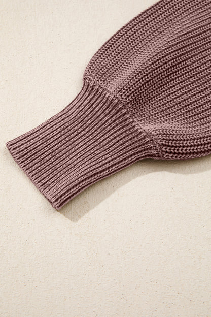 Dark Brown Mineral Washed Knit Button Polo Collar Loose Sweater