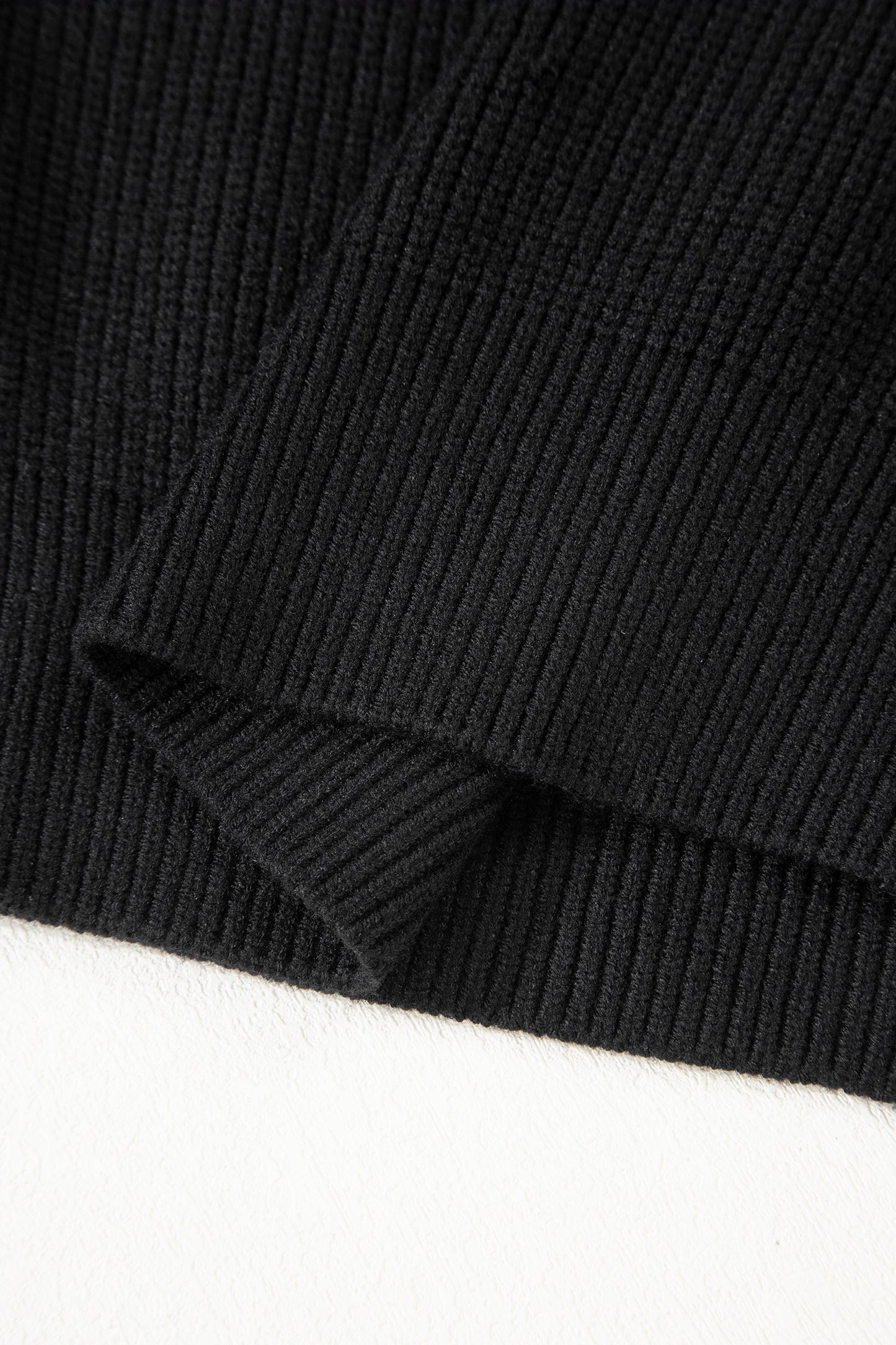 Black Ribbed Knit Ribbon Knot Backless Drop Shoulder Sweater