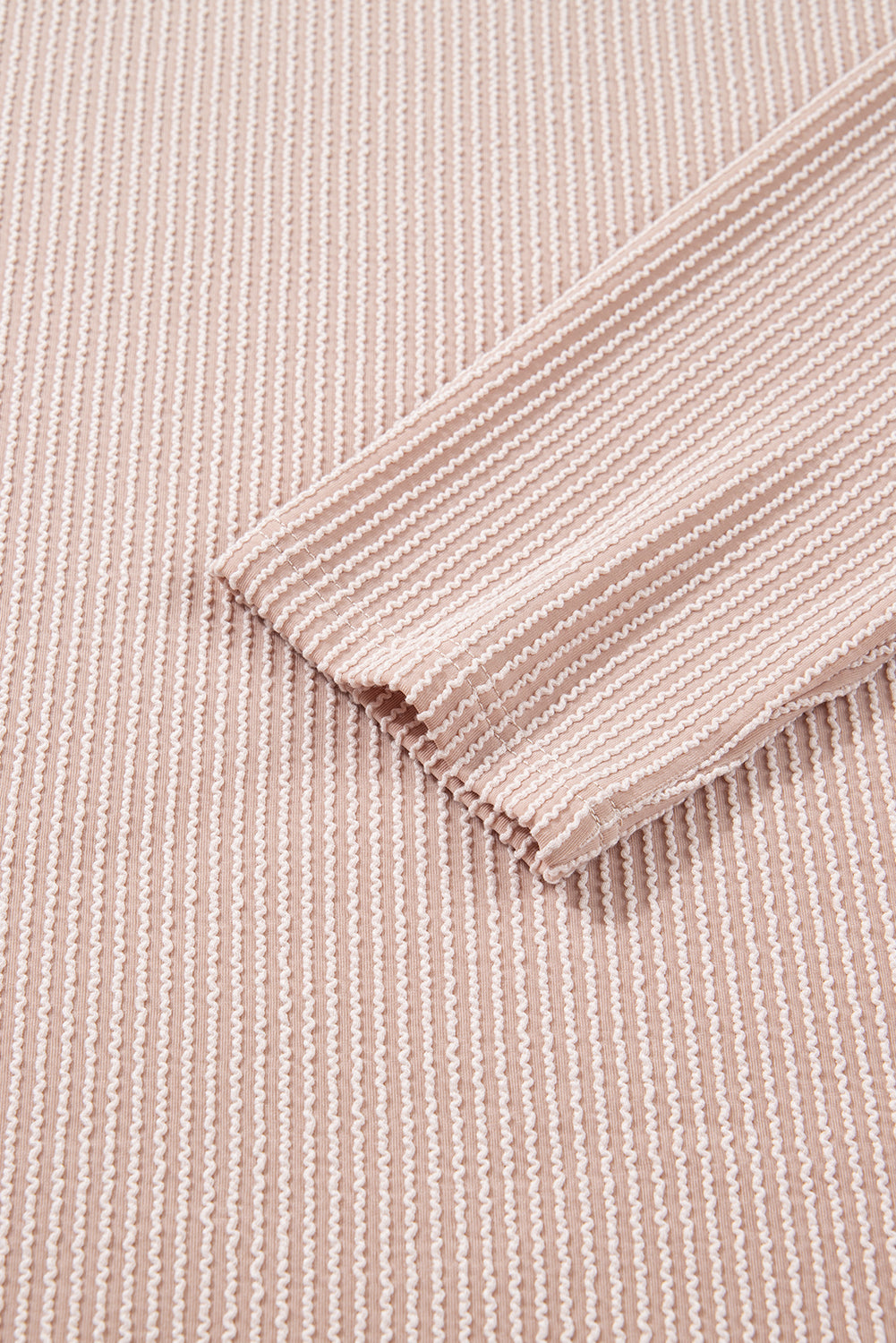 Beige Twist Ribbed Leopard Color Block Detail Drop Shoulder Long Sleeve Top