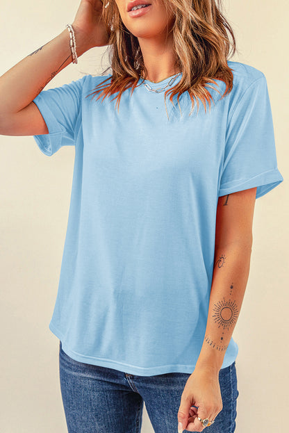 Wisteria Casual Plain Crew Neck Tee
