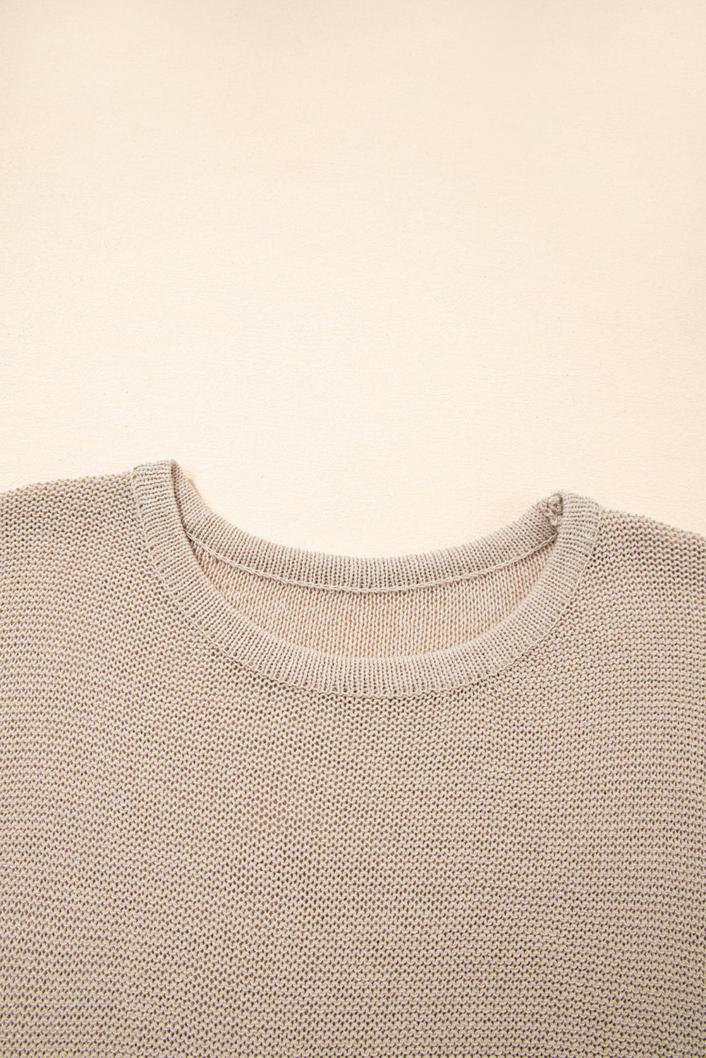 Beige Shiny Knitted Short Sleeve Drop Shoulder Sweater