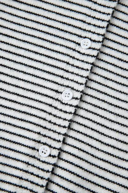 Black Stripe Contrast Trim Cap Sleeve Button Down Casual Cardigan