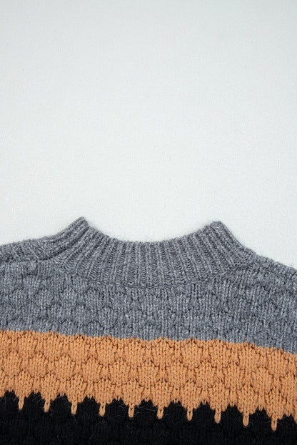 Khaki Color Block High Neck Baggy Sweater