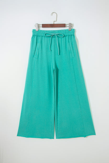 Sea Green Mineral Wash Drawstring Elastic Waist Raw Hem Loose Pants
