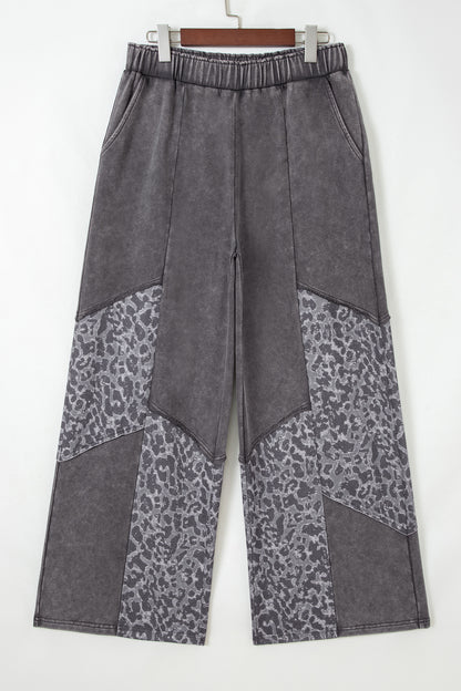 Coffee Mineral Wash Leopard Patchwork Loose Pants