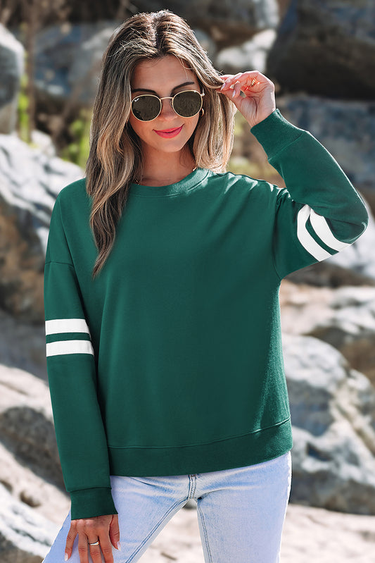 Evergreen Varsity Striped Detail Drop Shoulder Oversized Sweatshirt