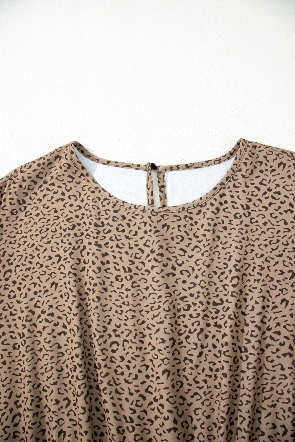 Brown Plus Size Leopard Print Frill Trim Short Sleeve Flared Dress