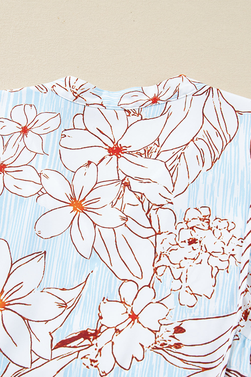 Brown Floral Print Tie Neck 3/4 Sleeve Mini Dress