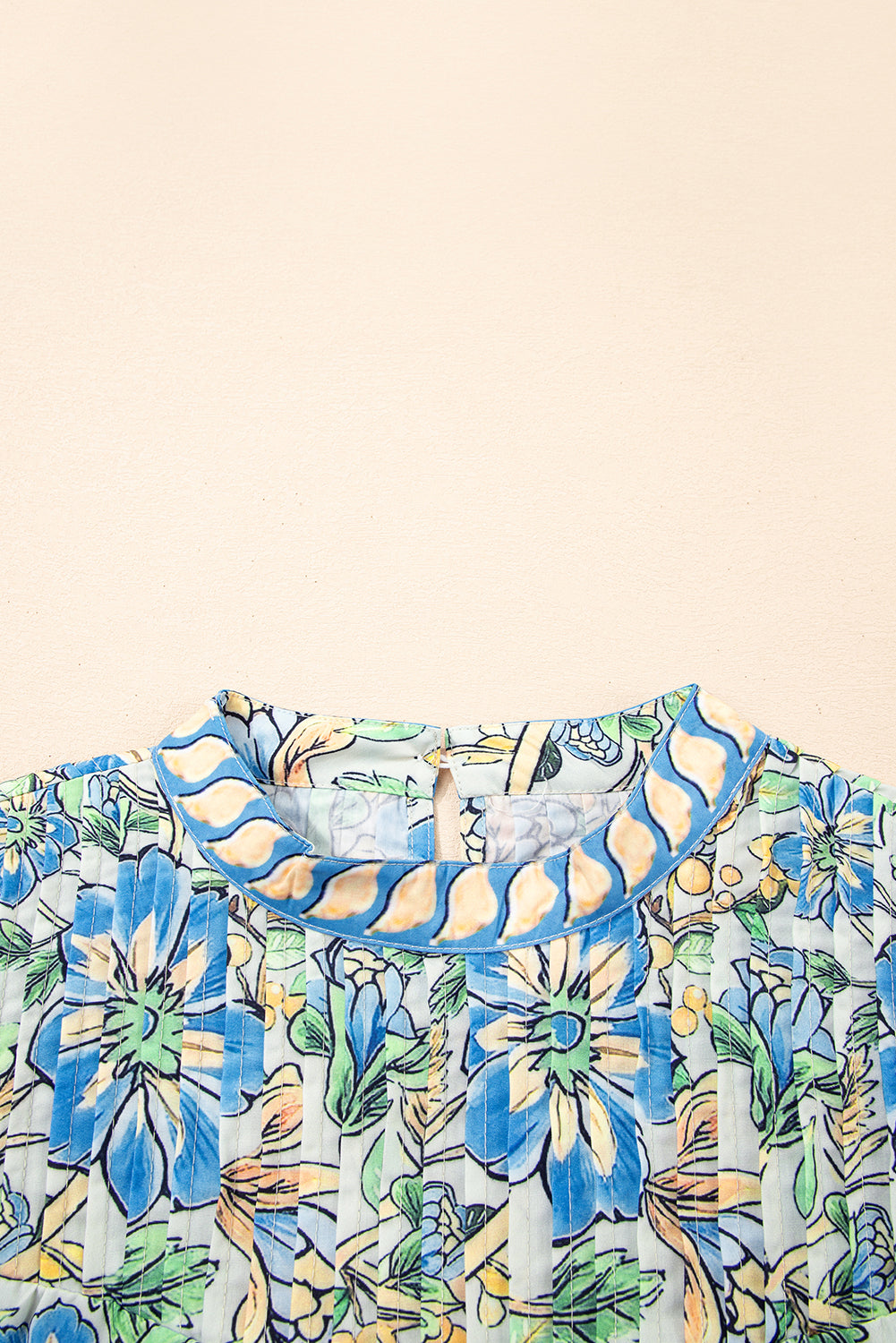 Spinach Green Botanical Floral Print Pleated Ruffle Detail Short Dress