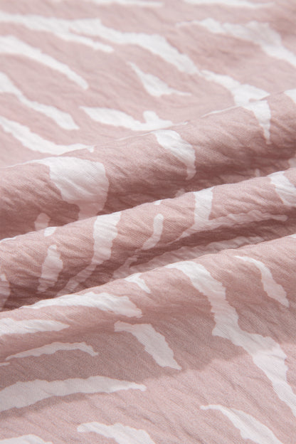 Khaki Abstract Print Cuffed Short Sleeve Loose Top Short Set