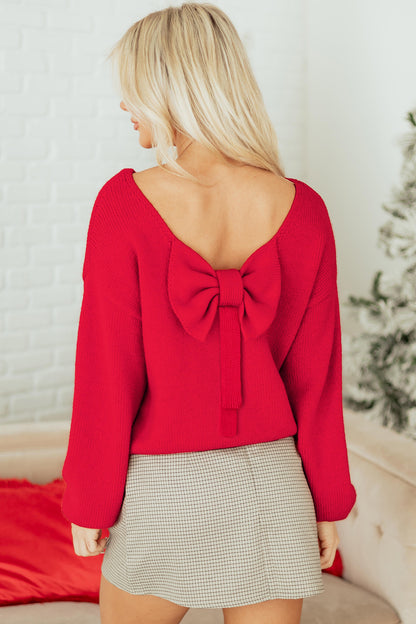 Bonbon Festive Bow Backless Bubble Sleeve Sweater