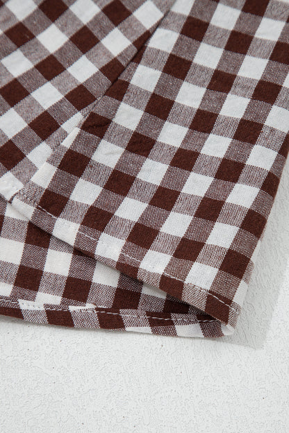 Coffee Plaid Print Full Zipper Cinched Waist Fit Flare Sleeveless Maxi Dress