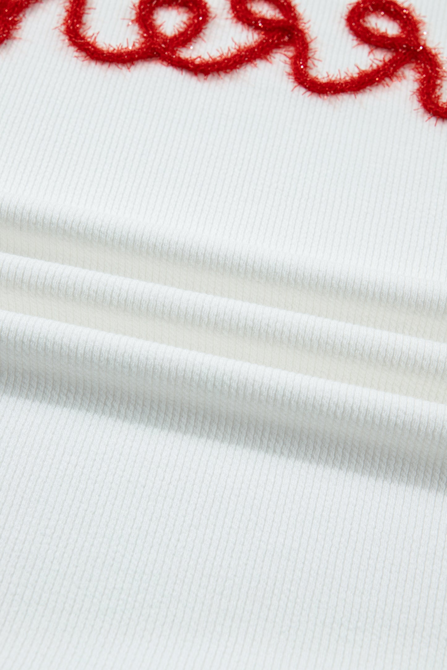 White Merry Tinsel Letter Embroidery Ribbed Drop Shoulder Sweatshirt