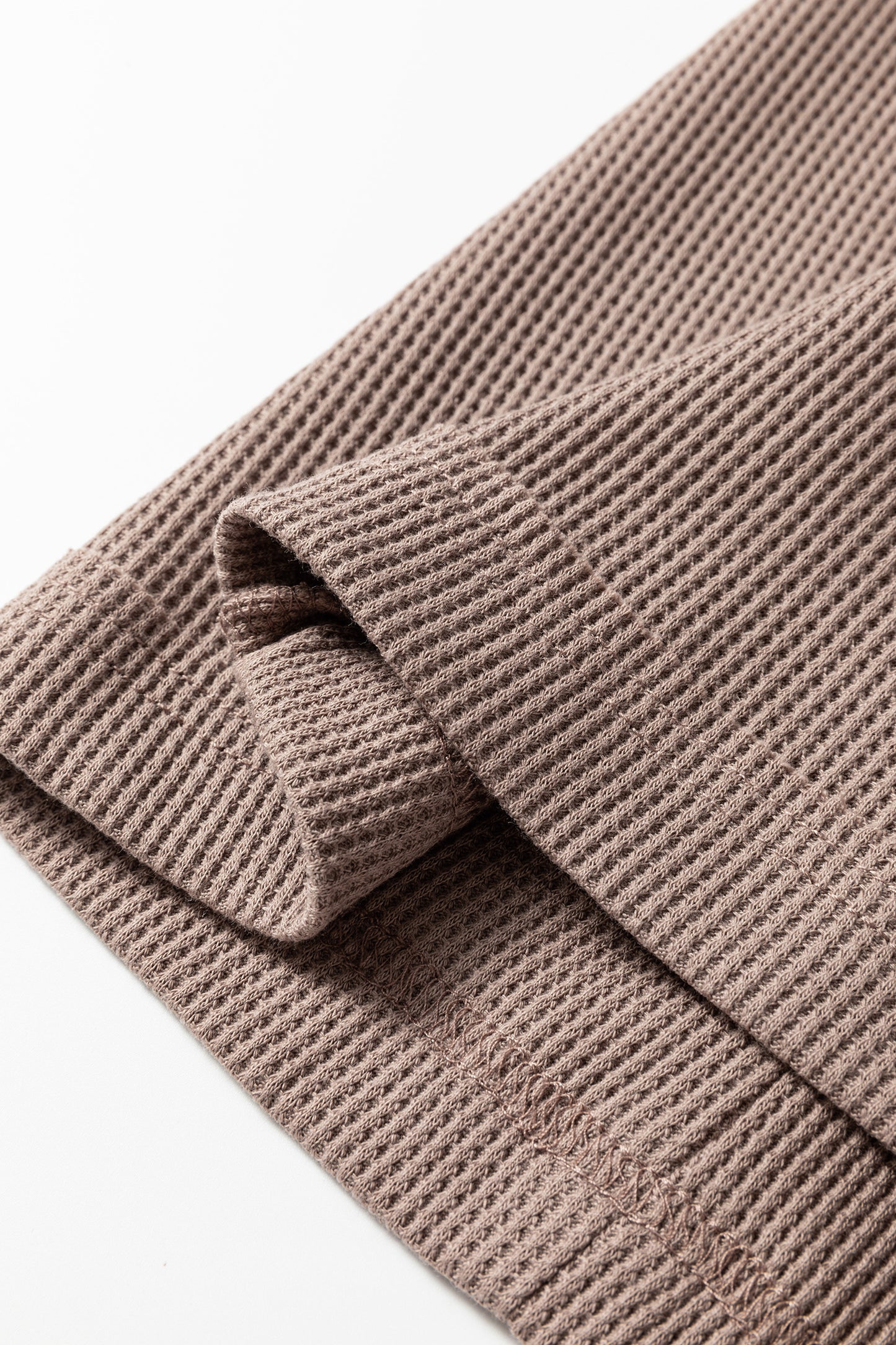 Old Rose Solid Color Waffle Knit Asymmetric Neck Long Sleeve Top