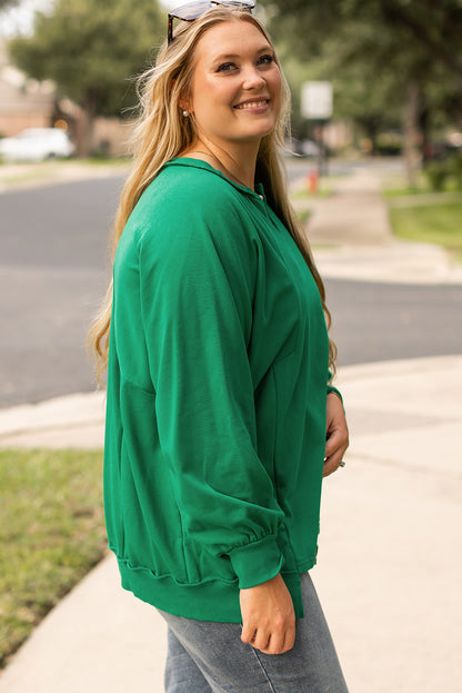 Bright Green Exposed Seam Notched Neck Drop Shoulder Plus Sweatshirt