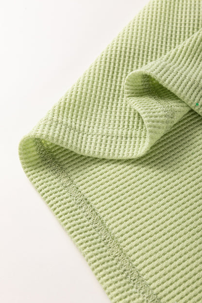 Mint Green Striped Patchwork Textured Colorblock 3/4 Sleeve Knit Top