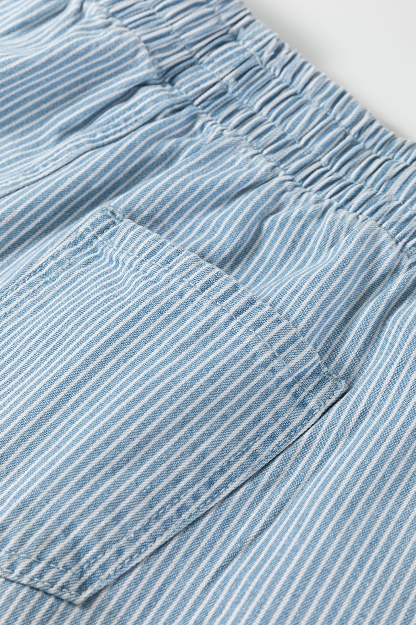 Sky Blue Stripe Drawstring Elastic Waist Casual Denim Shorts