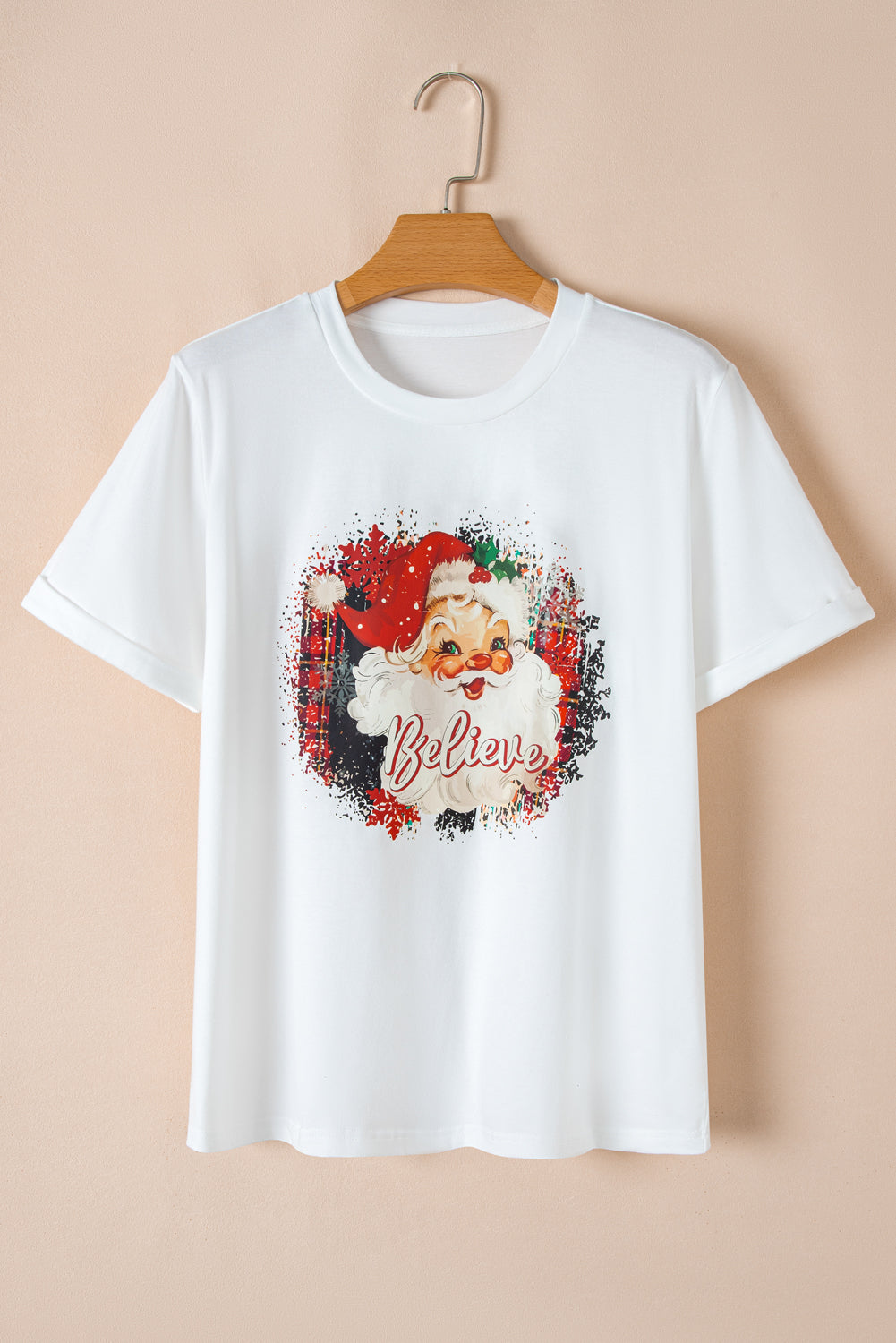 White Believe Christmas Father Graphic Crewneck T Shirt