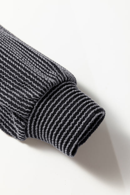 Black Halloween Rhinestone Pumpkin Face Contrast Ribbed Long Sleeve Patchwork Top