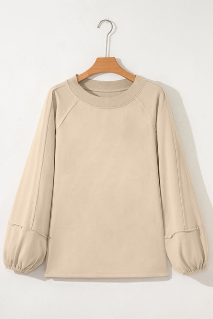 Orchid Petal Solid Color Raw Seam Patchwork Baggy Sweatshirt