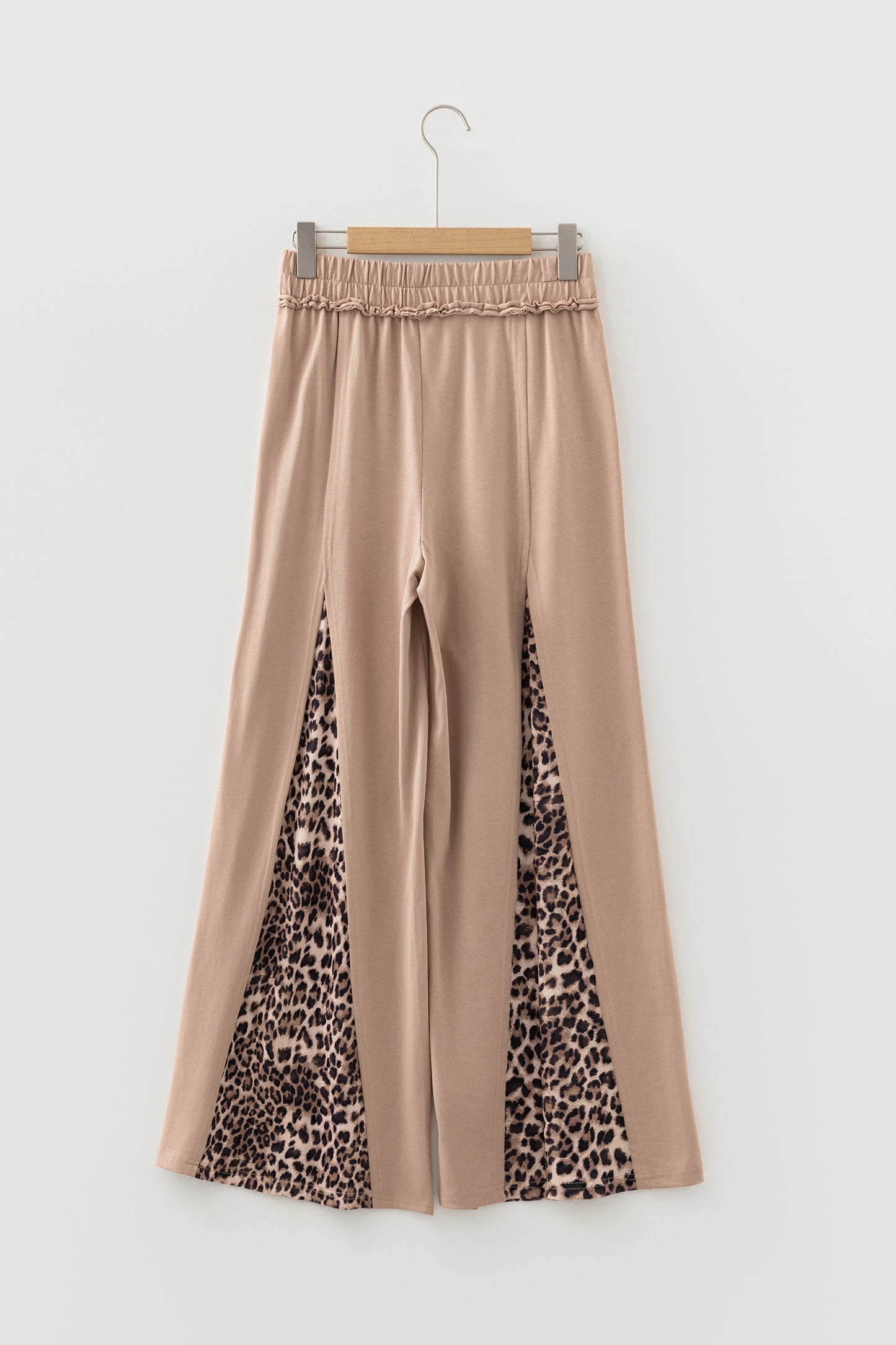 Straw Yellow Mineral Wash Leopard Patchwork Wide Leg Pants
