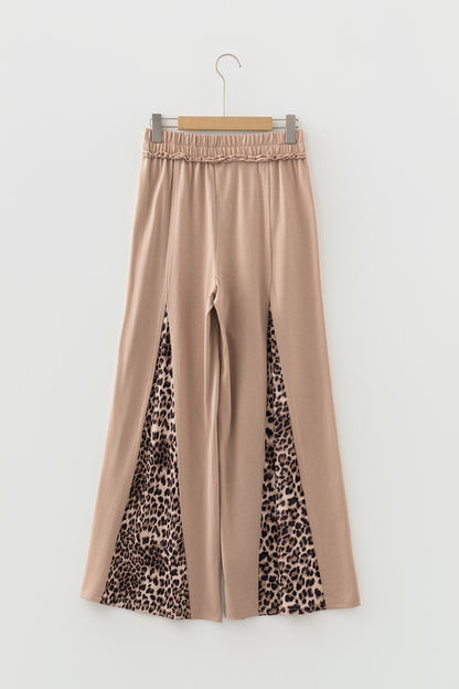 Straw Yellow Mineral Wash Leopard Patchwork Wide Leg Pants