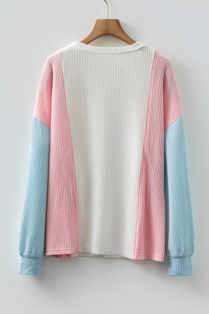 Beau Blue Color Block Corded Long Sleeve Top