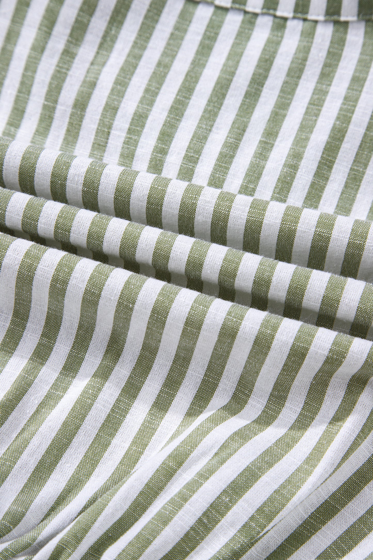 Green Stripe Tasseled Tie Neck Ruffled Short Sleeve Tiered Flattering Dress