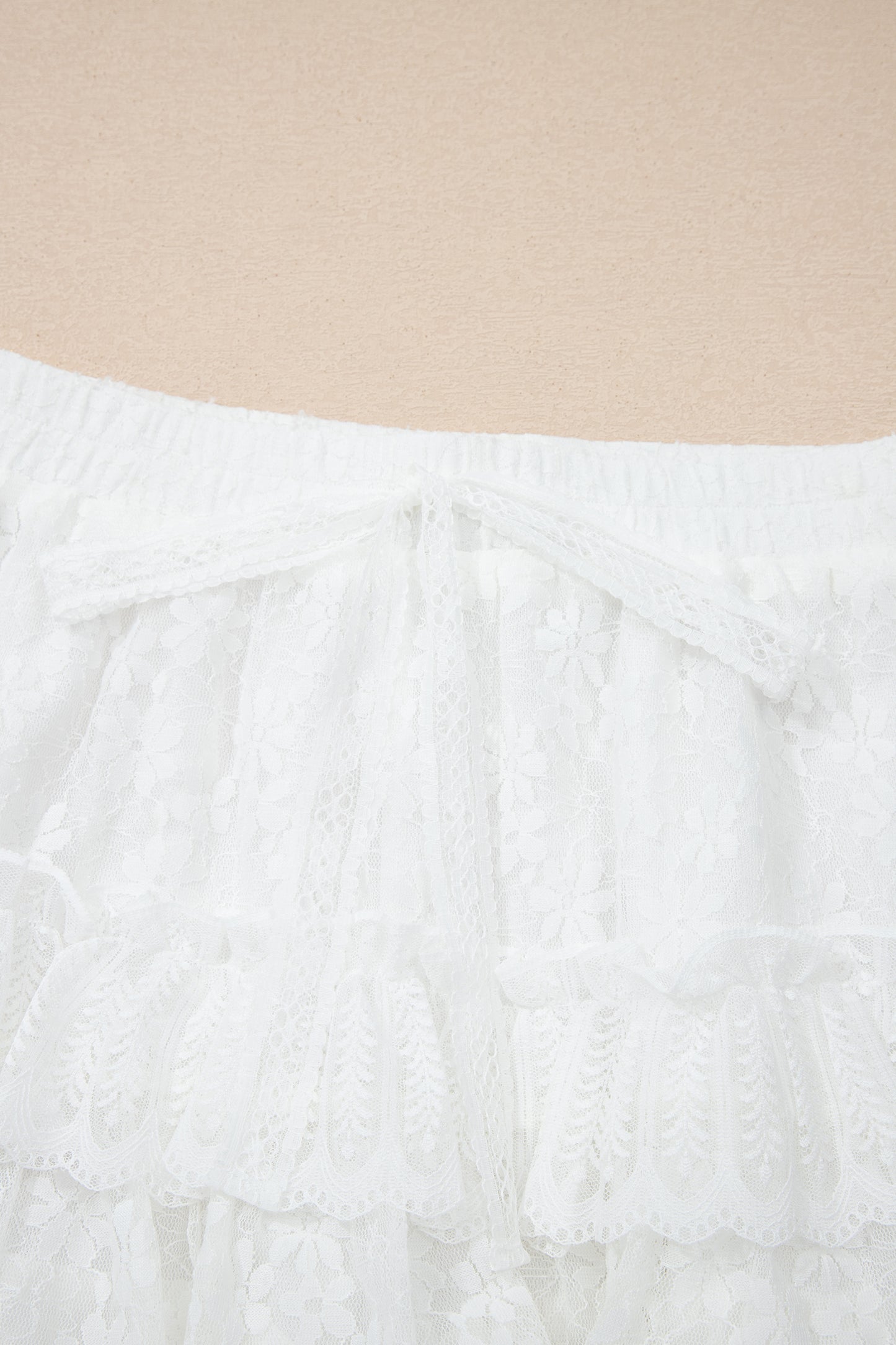 White Lace Ruffle Tiered Drawstring Elastic Waist Sweet Shorts