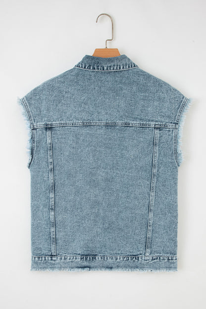 Myosotis Button Flap Pocket Frayed Detail Denim Vest