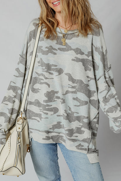 Dearlove Multicolour Retro Camouflage Print Exposed Seam Patchwork Drop Shoulder Sweatshirt