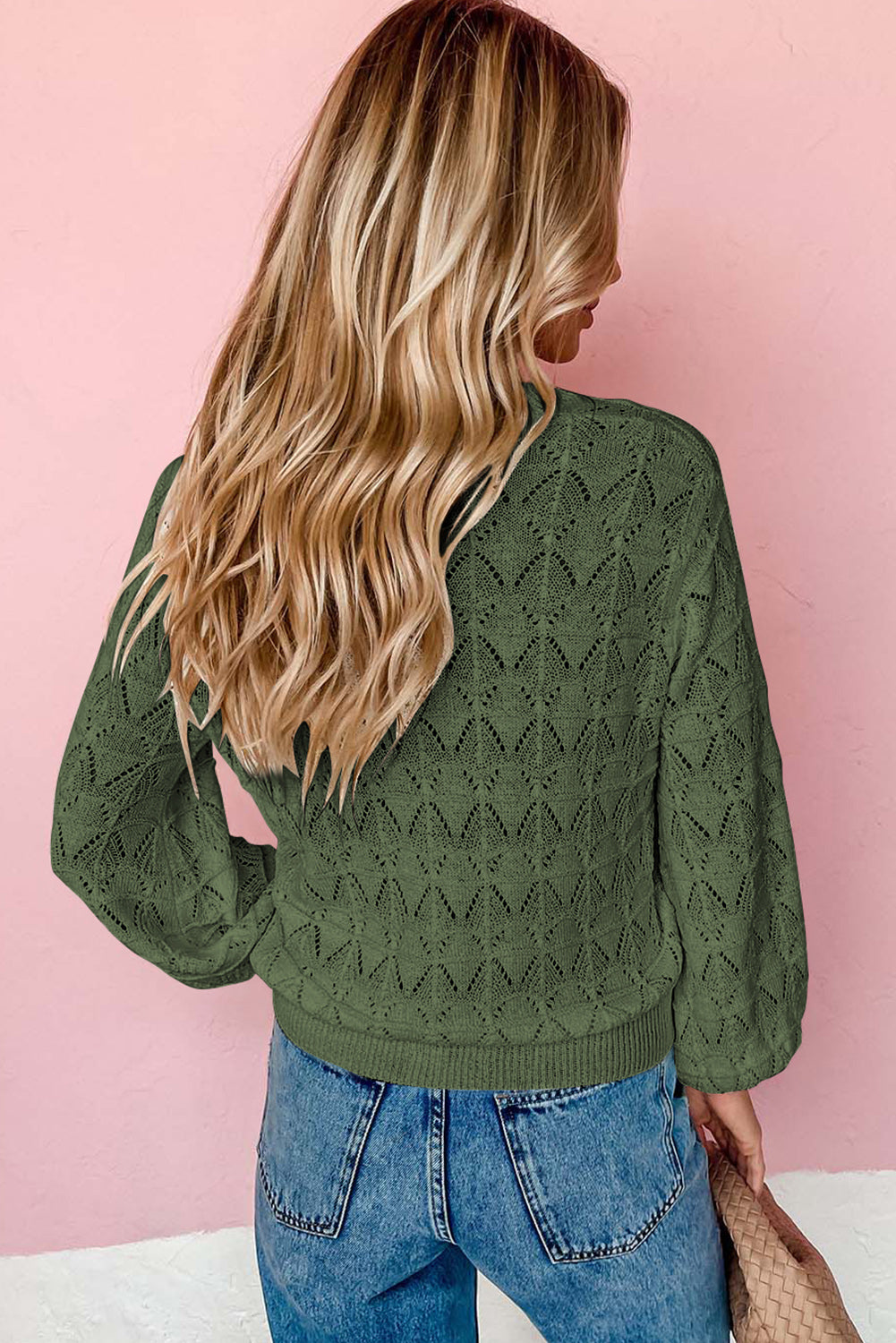Green Lightweight Buttoned Front Crochet Cardigan