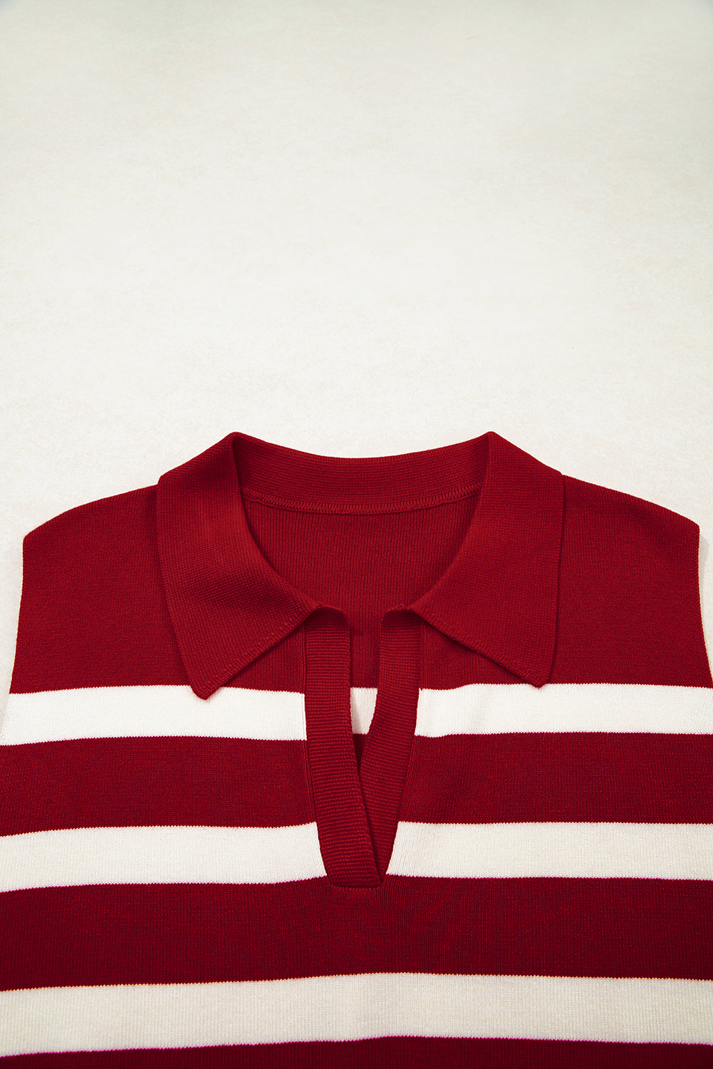 Red Stripe Collared Split Neck Sweater Vest