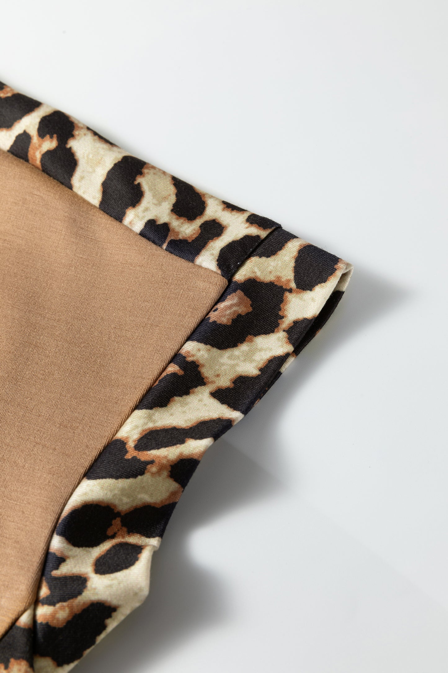 Light French Beige Leopard Trim Round Neck Loose T Shirt