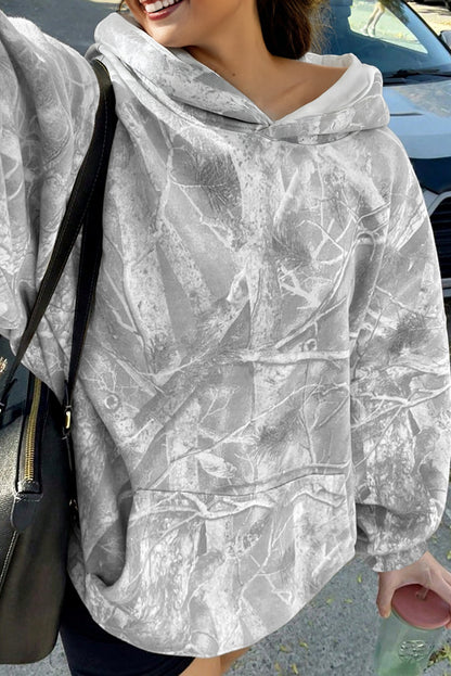 Beige Camouflage Woodland Print Oversized Sporty Hoodie