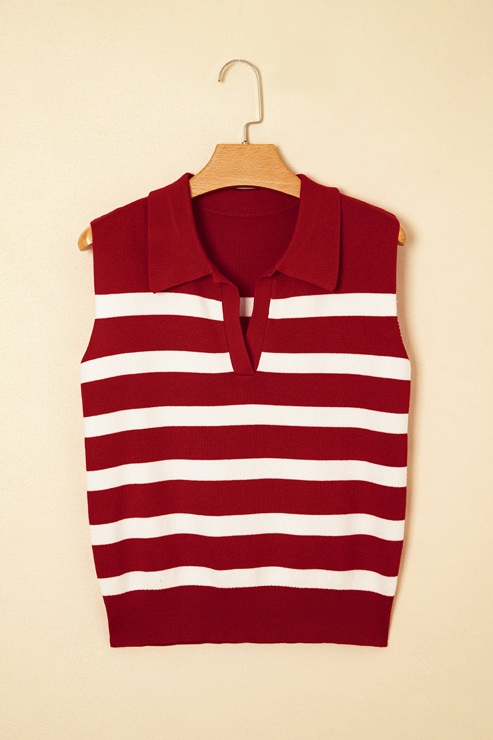 Red Stripe Collared Split Neck Sweater Vest