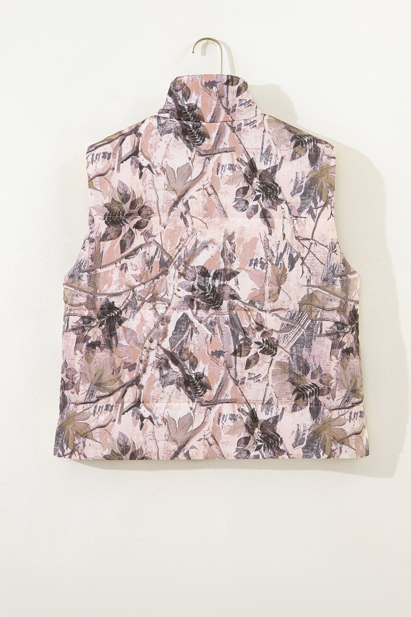 Brown Camo Leaf Print Winter Puffer Vest