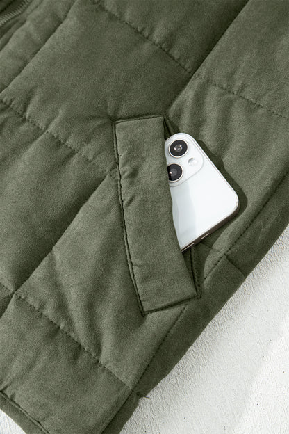 Green Zip-Up Pocket Quilted Jacket