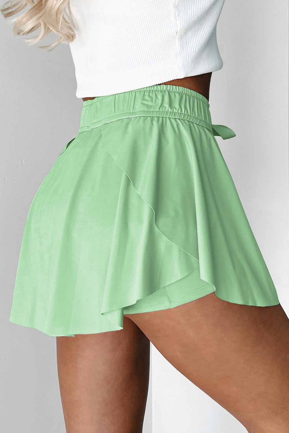 Light Green Drawstring Elastic Waistband Lined Tennis Skorts